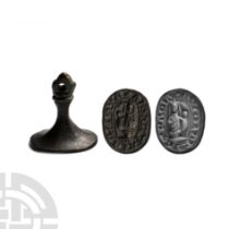 Medieval Bronze Oval-Shaped Seal Matrix with Mary and Child