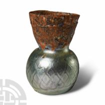 Roman Iridescent Glass Vase with Chequered Pattern
