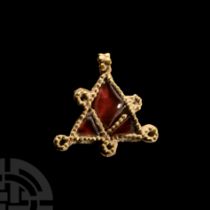 Medieval Gold Triangular Pendant with Cabochons