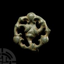 British Roman Military Bronze Plate Brooch with Scallop Shells and Trumpets