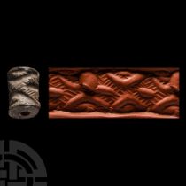 Western Asiatic Grey Stone Geometric Cylinder Seal