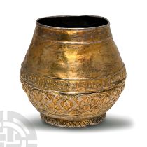 Viking Age Silver-Gilt Jar with Interlaced Design and Pseudo-Arabic Inscription