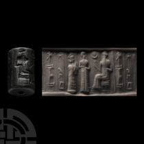 Western Asiatic Haematite Cylinder Seal with Presentation Scene and Inscription
