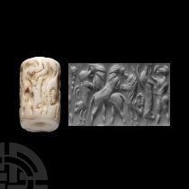Western Asiatic Stone Cylinder Seal with Combat Scene