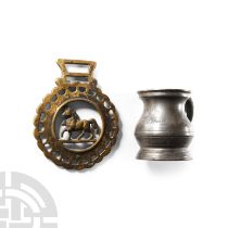 Georgian Pewter Gill Measure and Horse Brass