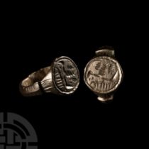 Byzantine Bronze Signet Ring with Two Birds