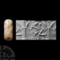 Western Asiatic Banded Agate Cylinder Seal with Mythical Beast