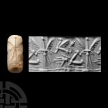 Western Asiatic Banded Agate Cylinder Seal with Mythical Beast