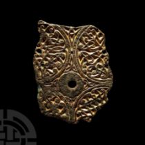 Anglo-Saxon Gilt Chip-Carved Bronze Mount