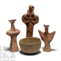 Western Asiatic and Other Terracotta Bowl and Fertility Figure Group