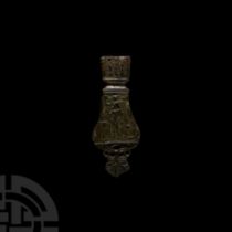 Large Medieval Bronze Strap End with St Christopher
