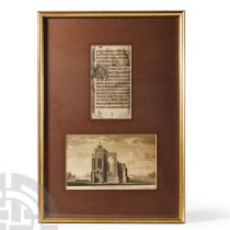 Medieval Framed Vellum Illuminated Manuscript Page
