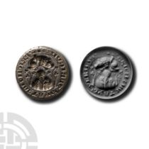 Medieval Silver Round Seal Matrix with Sleeping Lion