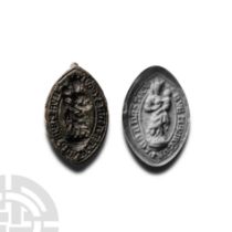 Medieval Bronze Vesica-Shaped Seal Matrix with Mary and Child