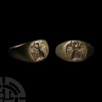 Byzantine Bronze Ring with Angel