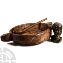 African Stone Sculpture and Mixing Bowl Group