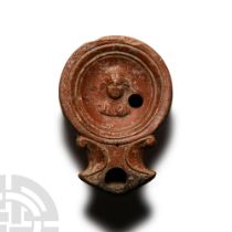 Roman Terracotta Oil Lamp with Bust of Ceres