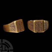 Medieval Bronze Iconographic Ring with Saints