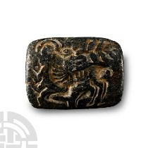 Large Bactrian Bifacial Stone Stamp Seal with Serpent and Ibex