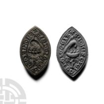 Large Medieval Bronze Vesica-Shaped Seal Matrix for John the Clerk of Hilgay