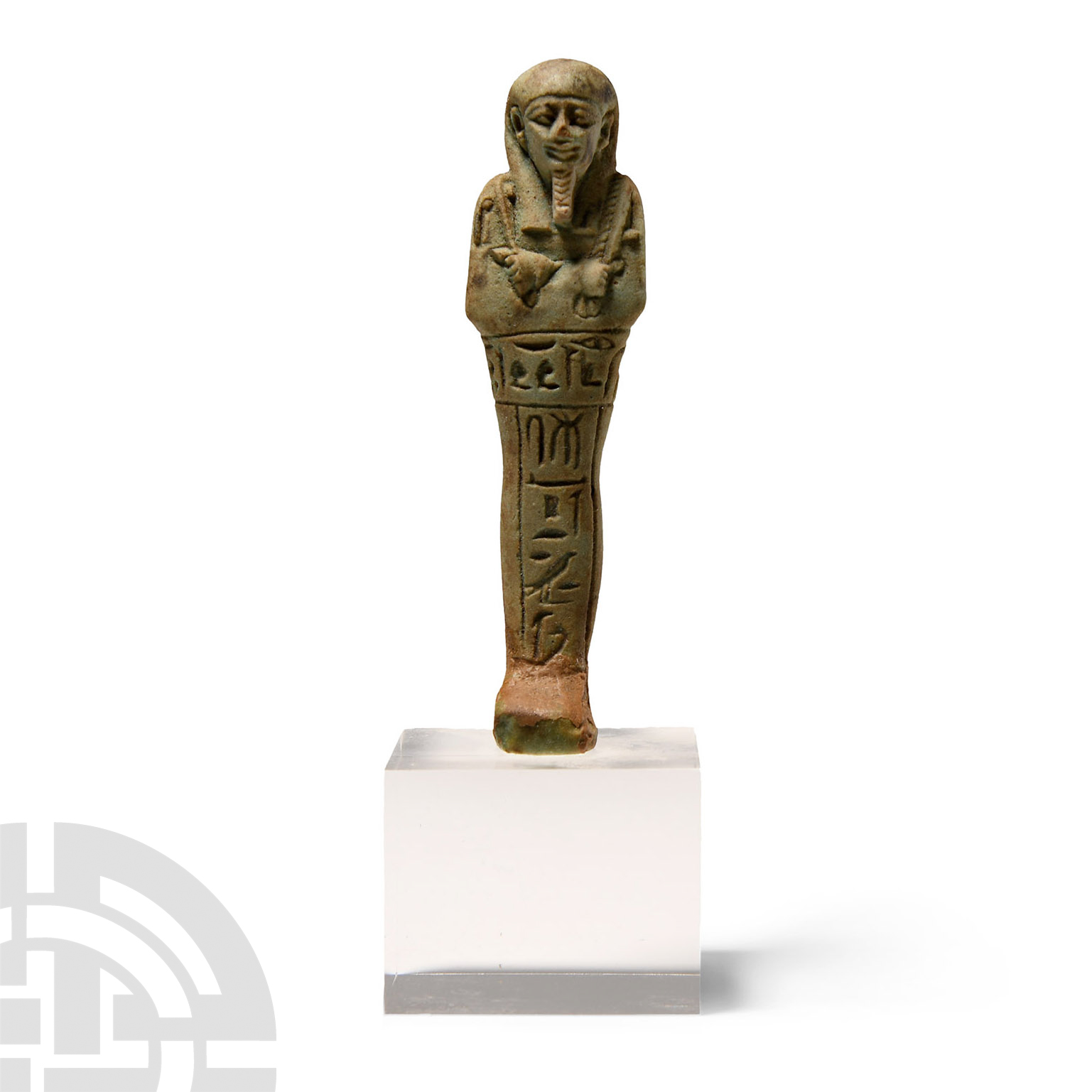 Egyptian Green Faience Shabti with Hieroglyphic Inscription