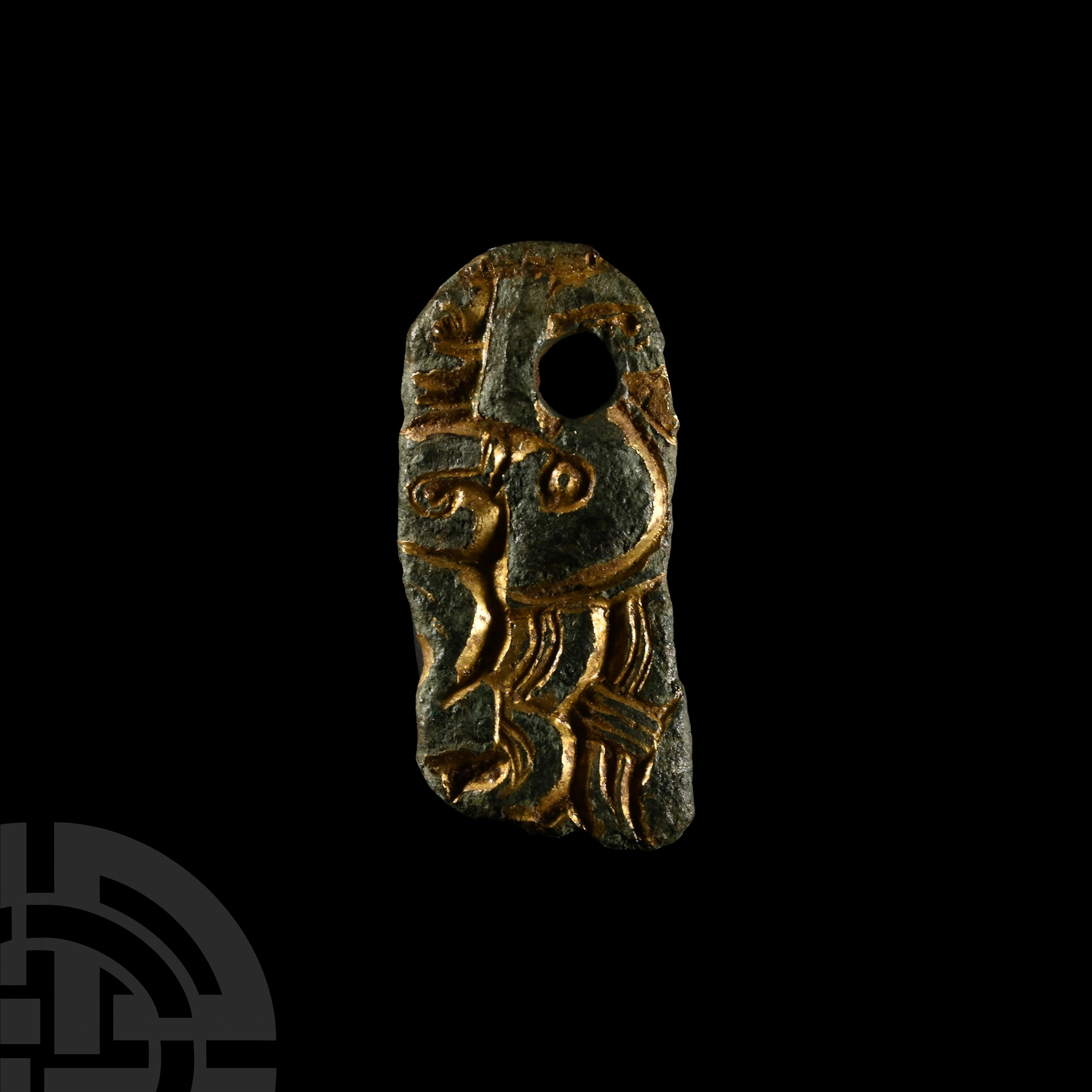 Viking Age Gold Chip-Carved Bronze 'Plunder' Pendant