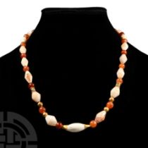Western Asiatic Carnelian and Agate Gold Bead Necklace