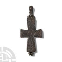 Byzantine Bronze Reliquary Cross Pendant
