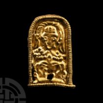 Byzantine Gold Strap End with Facing Figure