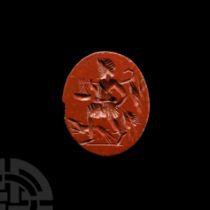 Roman Red Jasper Gemstone with Hunter and Dog