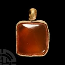 Medieval Gold Pendant with Carnelian Cabochon