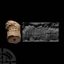 Western Asiatic Limestone Cylinder Seal with Procession Scene