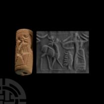 Western Asiatic Frit Cylinder Seal with Hunting Scene