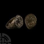 Tudor Period Bronze Signet Ring with Spread Eagle Over Device