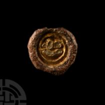 Anglo-Saxon Gilt Bronze Button Brooch with Face