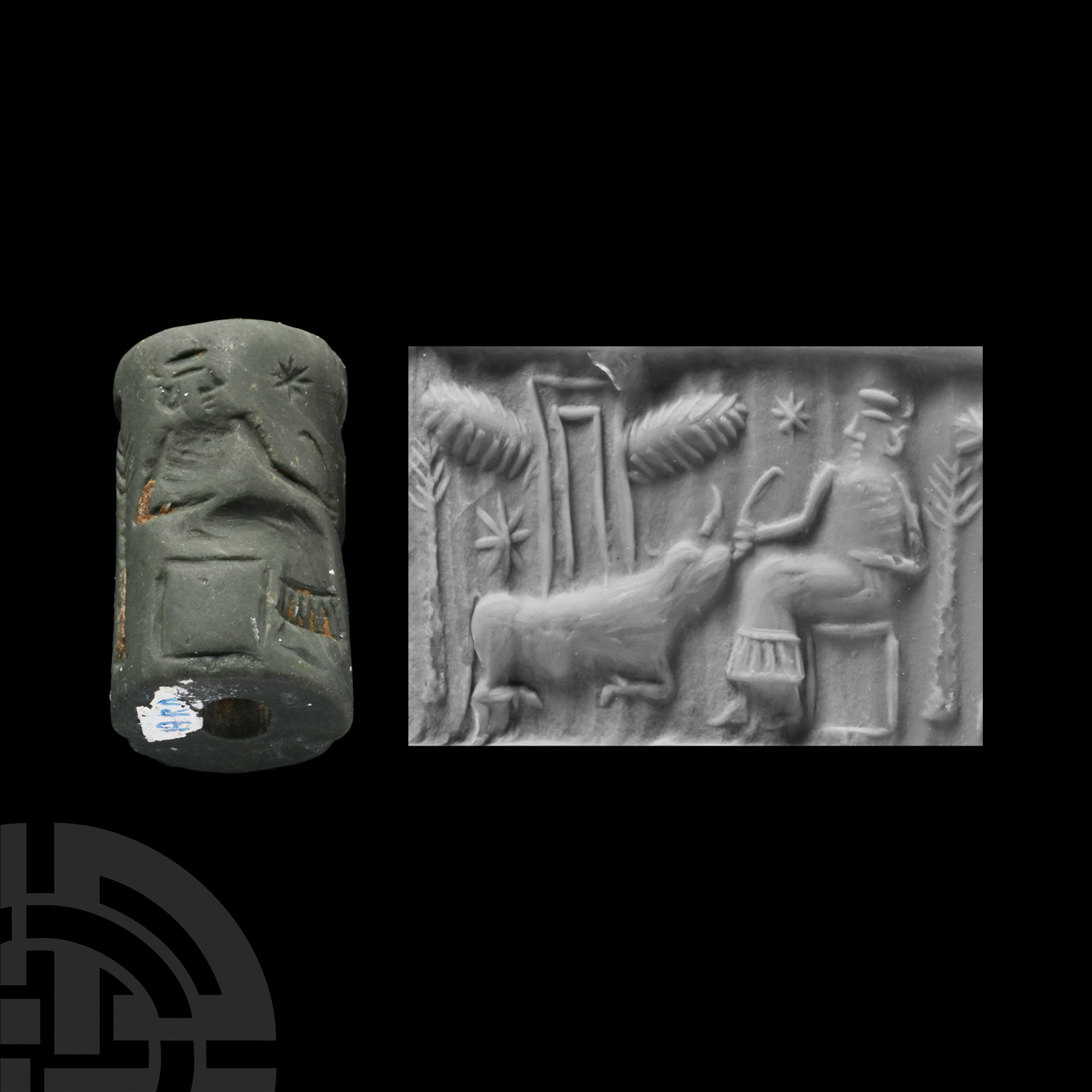 Western Asiatic Schist Cylinder Seal with Presentation Scene