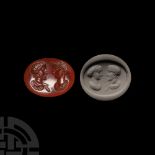 Roman Carnelian Gemstone with Opposed Busts