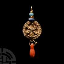 Byzantine Gold Floral Pendant with Bead Drop