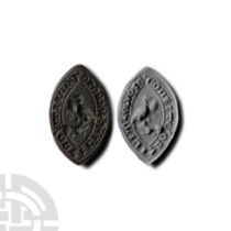 Medieval Bronze Vesica-Shaped Seal Matrix with a Bird