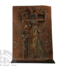 Large Egyptian Revival Painted Stone Plaque
