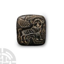 Bactrian Bifacial Stone Amulet with Bird and Lion