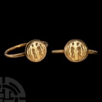 Byzantine Silver-Gilt Ring with Saint