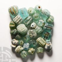 Roman Turquoise Blue Glass Melon and Other Bead Collection