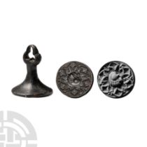 Medieval Bronze Round Seal Matrix with Lion
