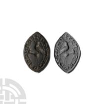 Medieval Bronze Vesica-Shaped Seal Matrix with Falcon
