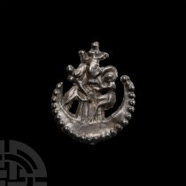 Medieval 'Thames' Pewter Pilgrim's Badge with Virgin & Child within Crescent Moon