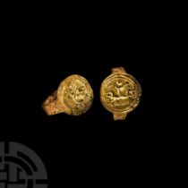 Germanic Gold Signet Ring with Engraved Chariot