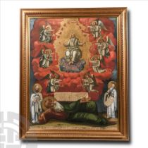 Large Framed Gilt Icon Painting with Vision of Saint John on Patmos