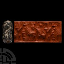 Western Asiatic Grey Stone Cylinder Seal with Animals