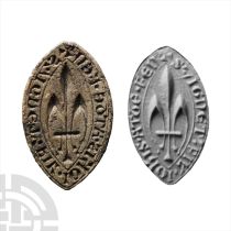 Large Medieval Lead Vesica-Shaped Seal Matrix Daughter of John at the Fen